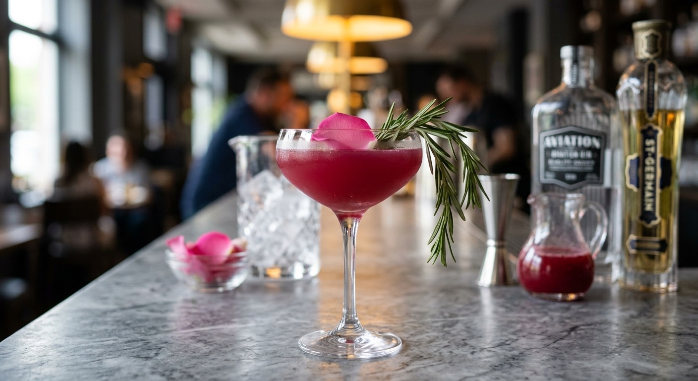 An image of a cocktail on a bar.