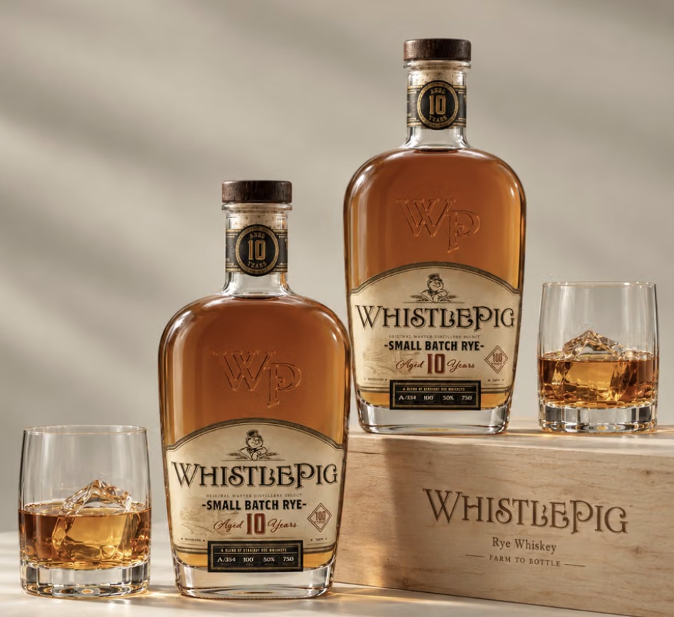 An image of 2 bottles of WhistlePig  Whiskey.
