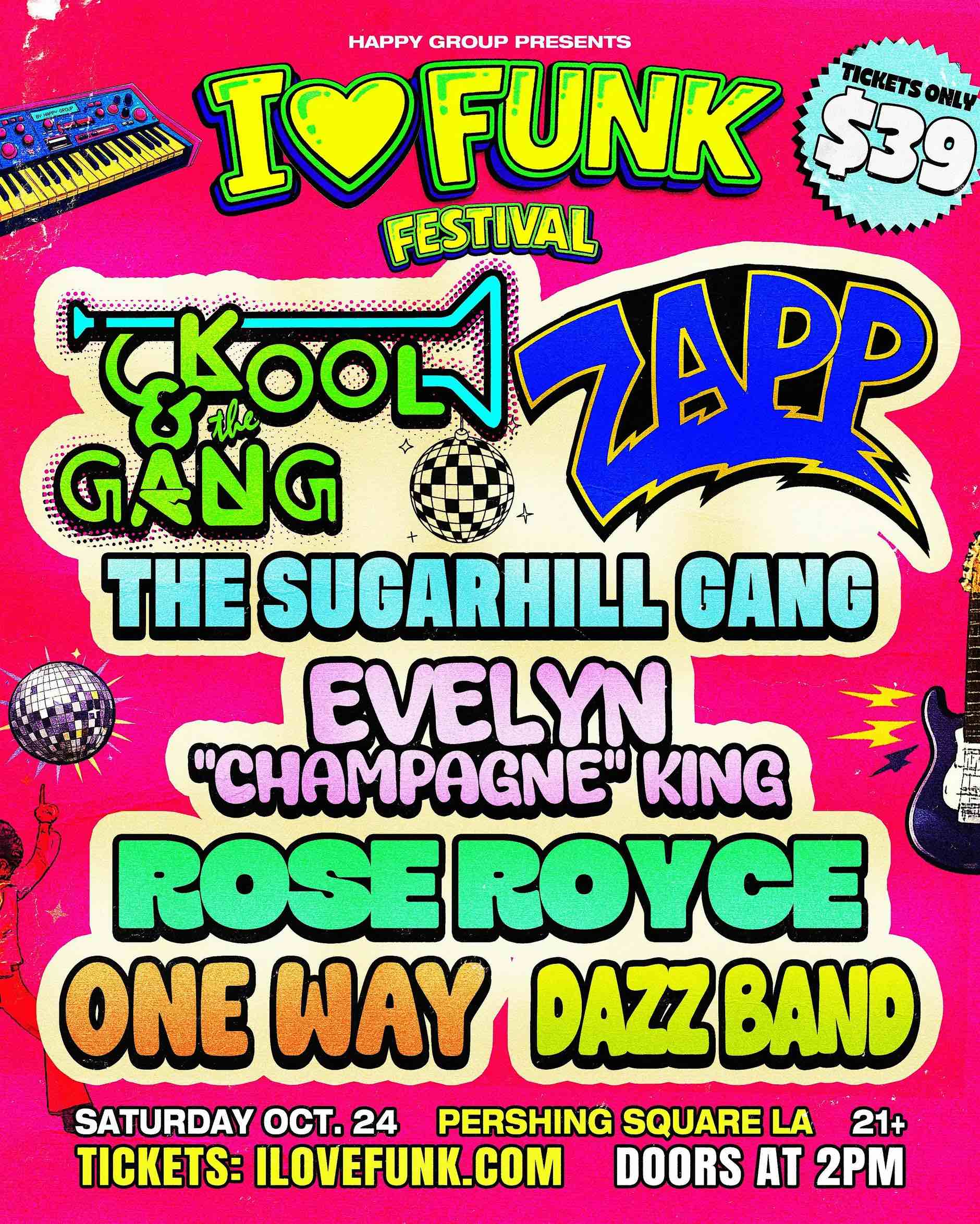 An image of the flyer for the I Love Funk Festival at Pershing Square in Downtown Los Angeles! 