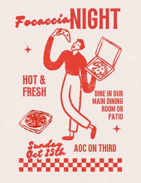 An image of the flyer for A.O.C. Presents Fall Focaccia Night