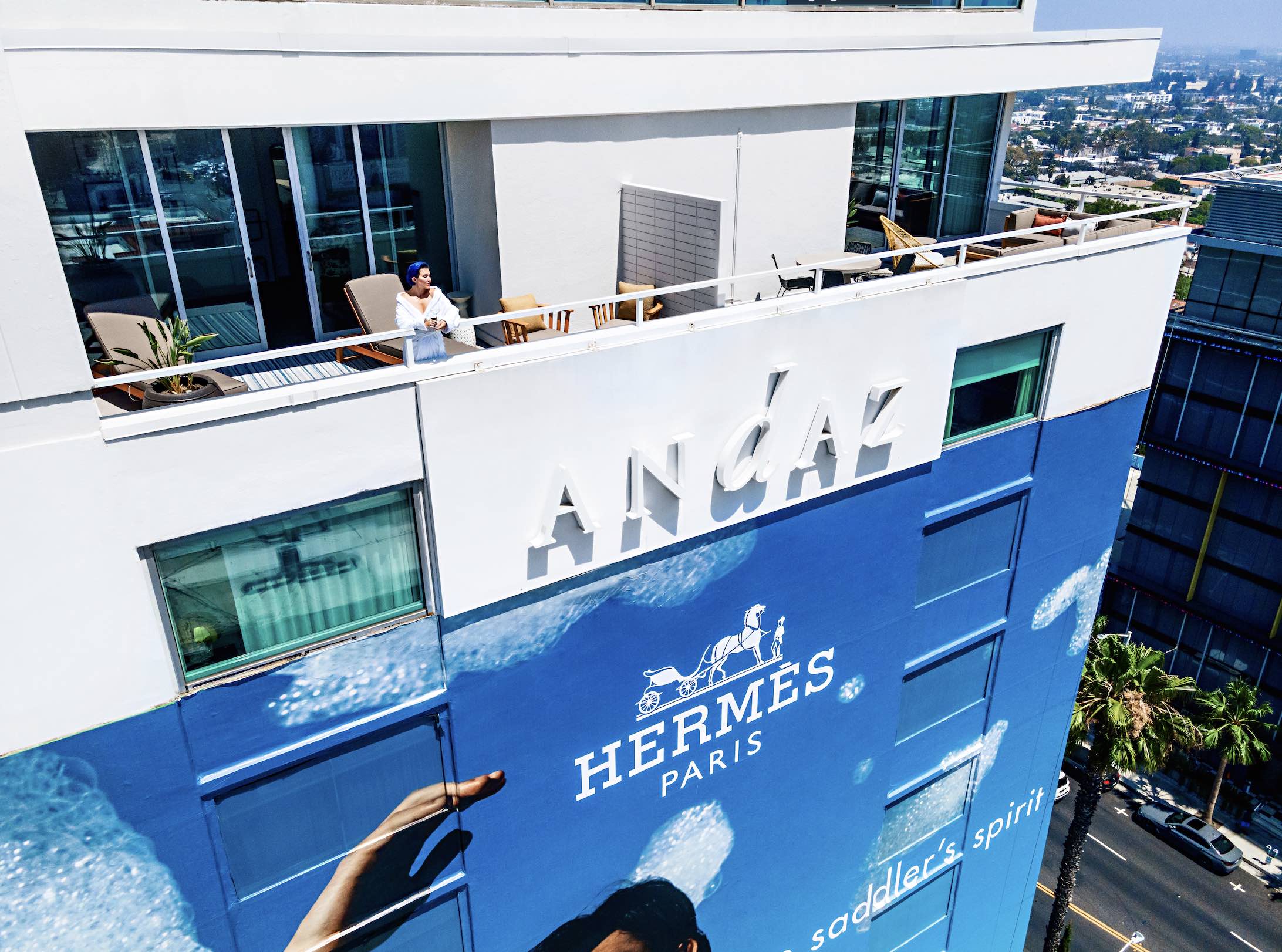 An exterior birds eye image of The Andaz West Hollywood.